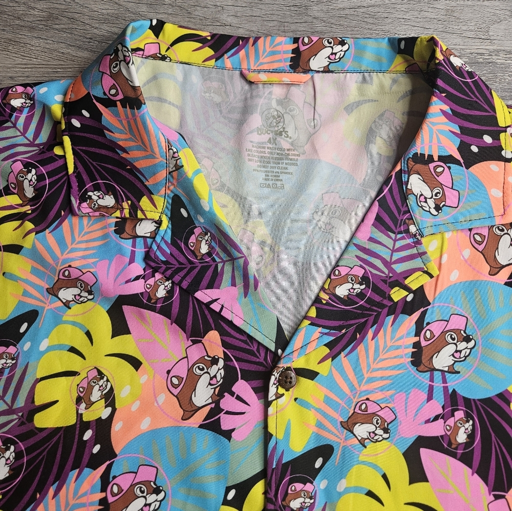 Buc-ee's Neon Tropical Camper Print Hawaiian Button Front Shirt Men's 4X NWOT - Picture 2 of 8